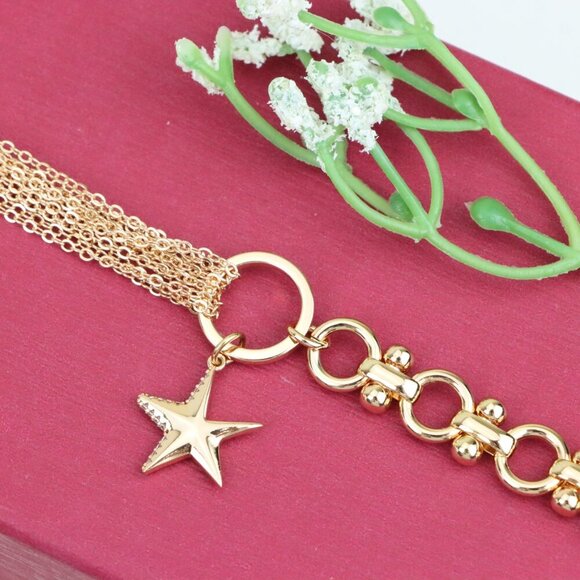 "Chic Rose Gold Charm Bracelet with Star Pendant, XPBL1005 - Picture 11 of 12